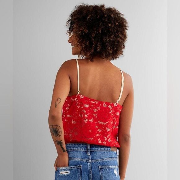 Strut & Bolt Eyelash Lace Surplice Bodysuit Bold Red Womens SZ Medium Baddie - Picture 2 of 7